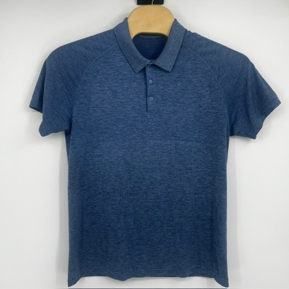Lululemon Men's XLMetal Vent Tech Heathered Blue Short Sleeve Tech Polo Shirt